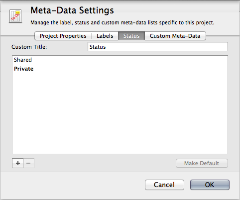 Status meta-data settings