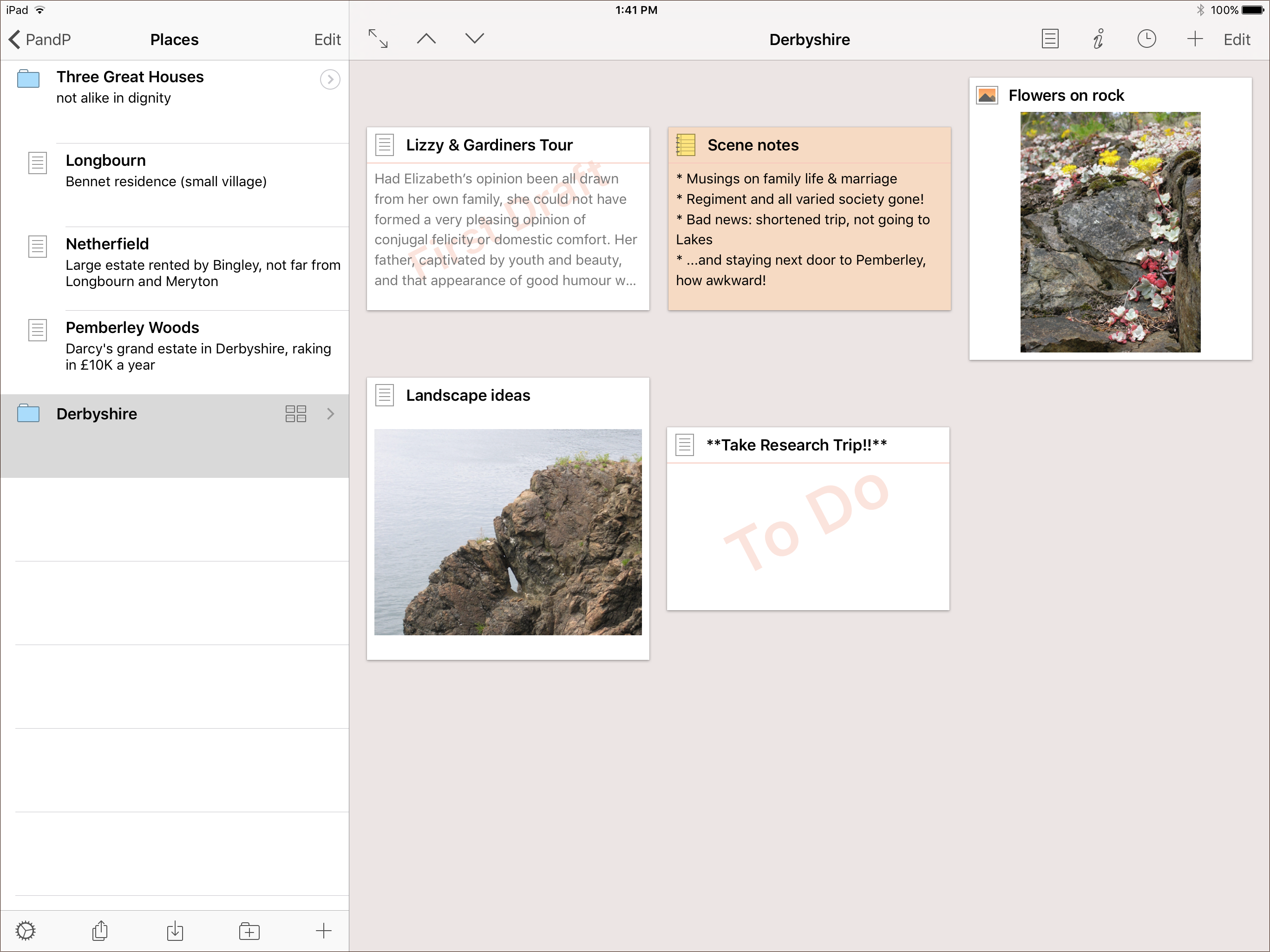 Screenshot of Scrivener's corkboard