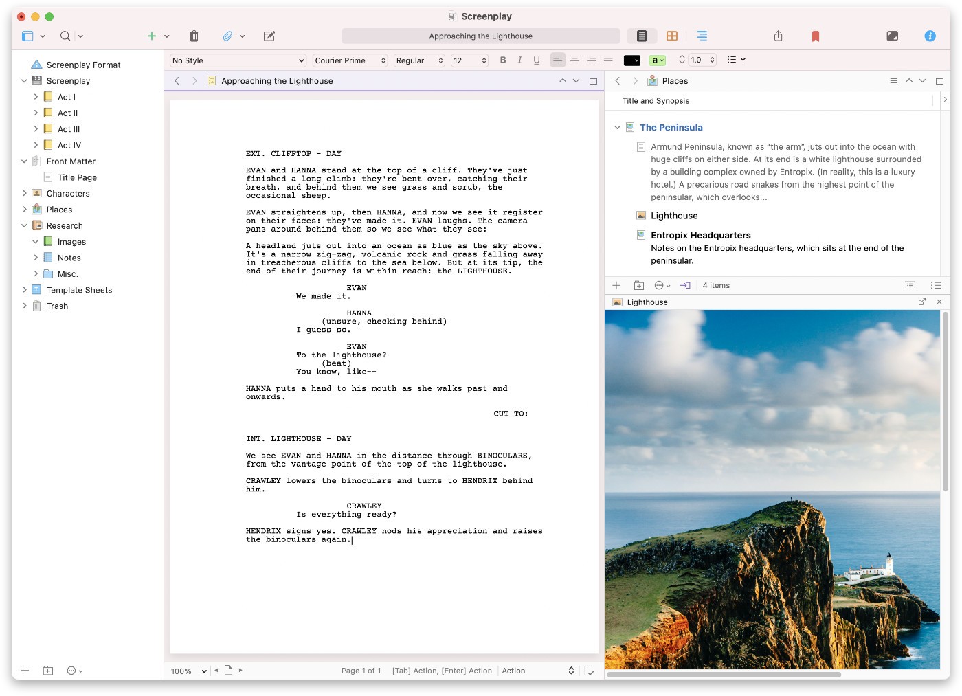 Scrivener's split screen.