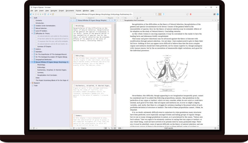 Scrivener 3 for Windows running on a laptop